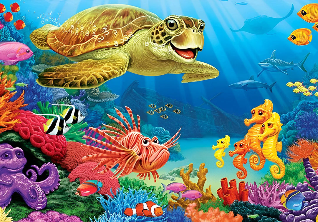 Zeeschildpad en Kleurrijke Zeedieren Diamond Painting