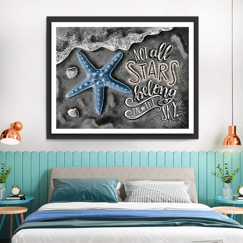 Zeester en Letters op het Strand Diamond Painting