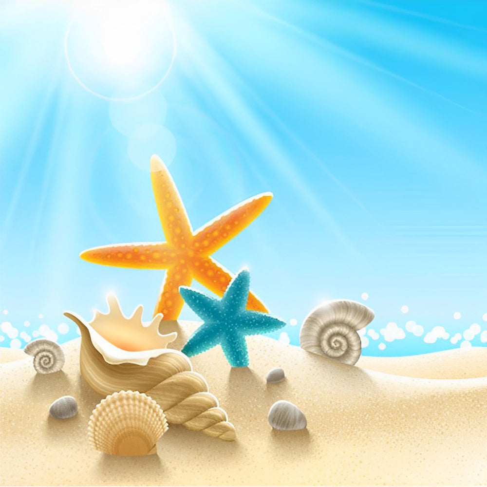 Zeesterren en Schelpen in het Zonlicht op het Strand Diamond Painting