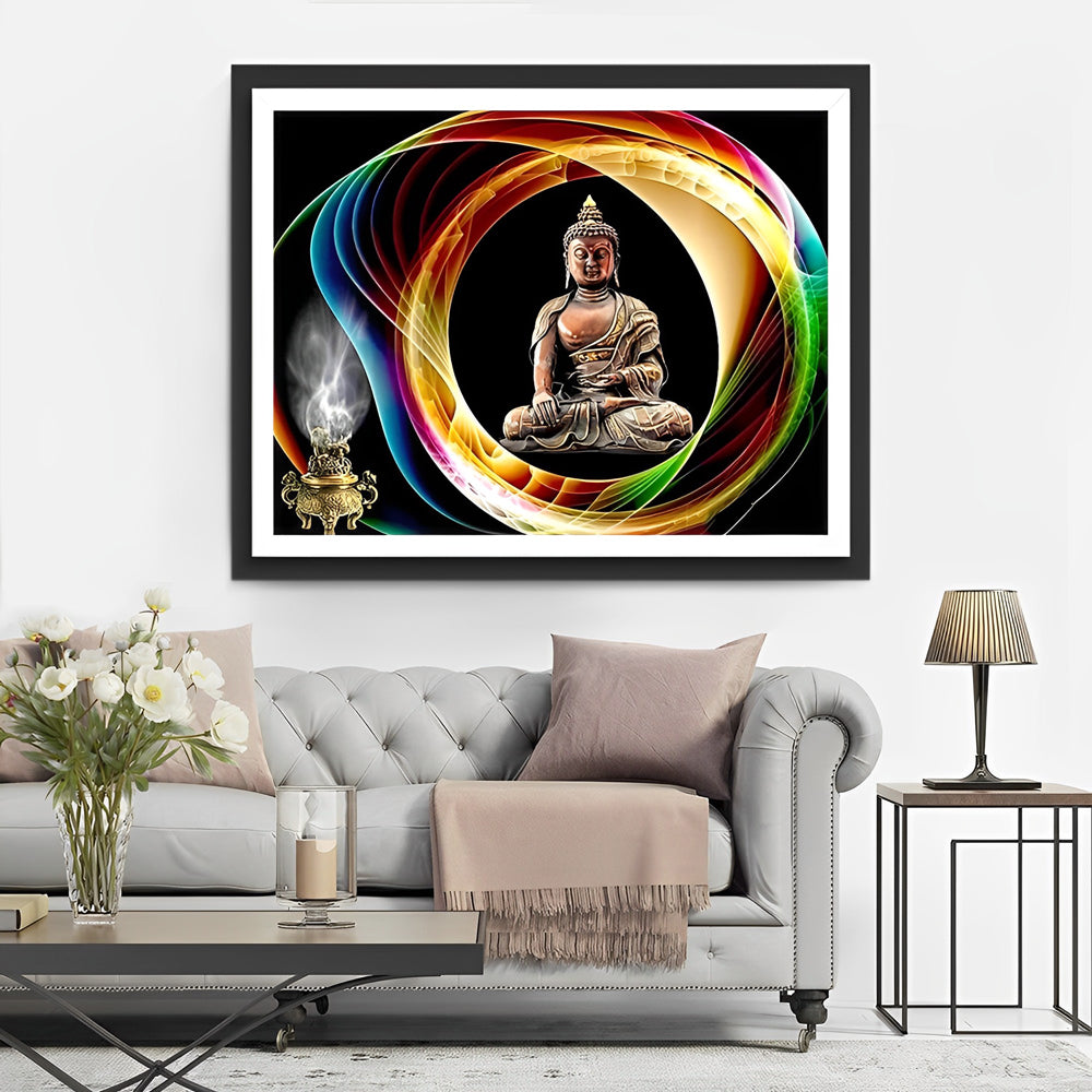 Zen-Boeddha in Kleurrijke Wervel Diamond Painting