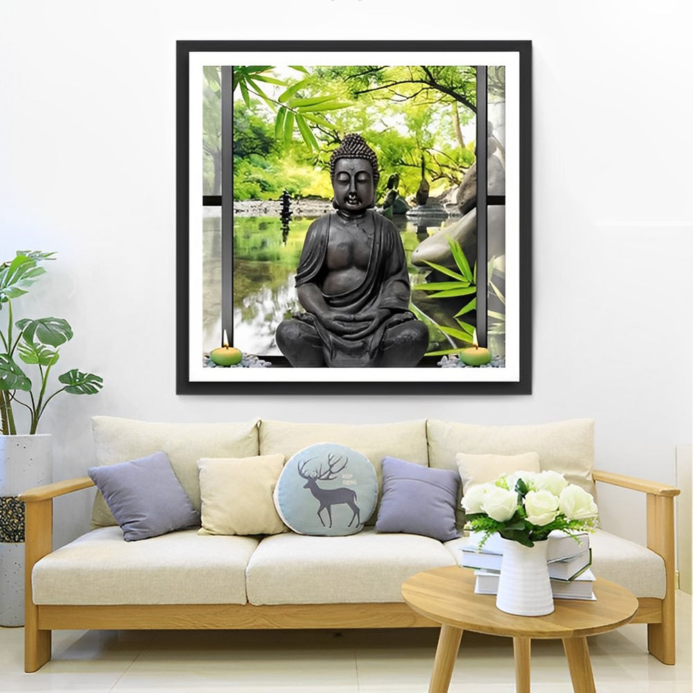 Zen-Boeddhabeeld in Natuurlijke Oase Diamond Painting