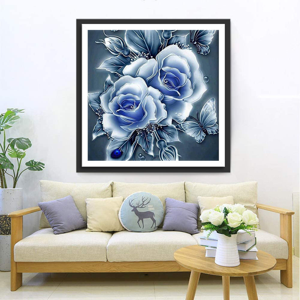 Zilverblauwe Rozen Diamond Painting