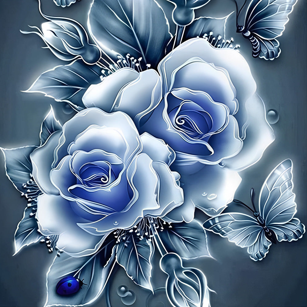 Zilverblauwe Rozen Diamond Painting