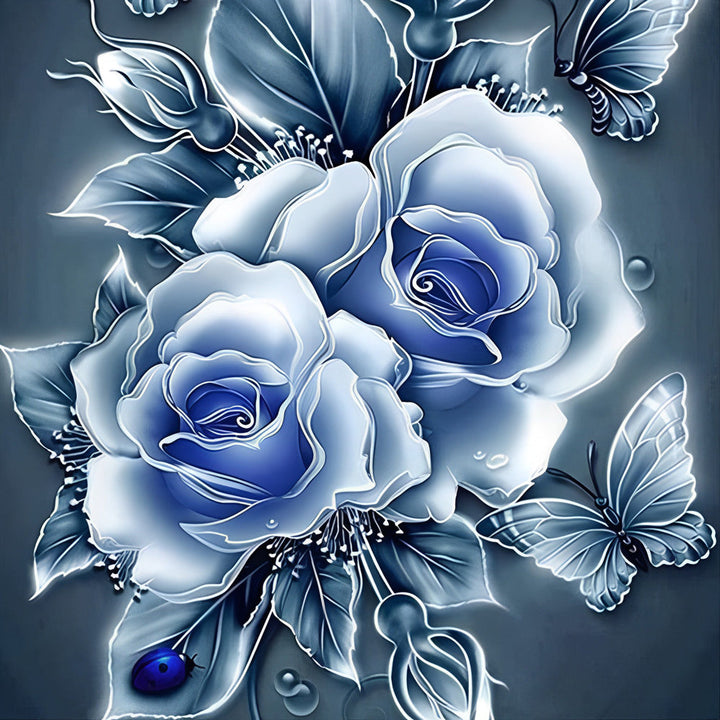 Zilverblauwe Rozen Diamond Painting