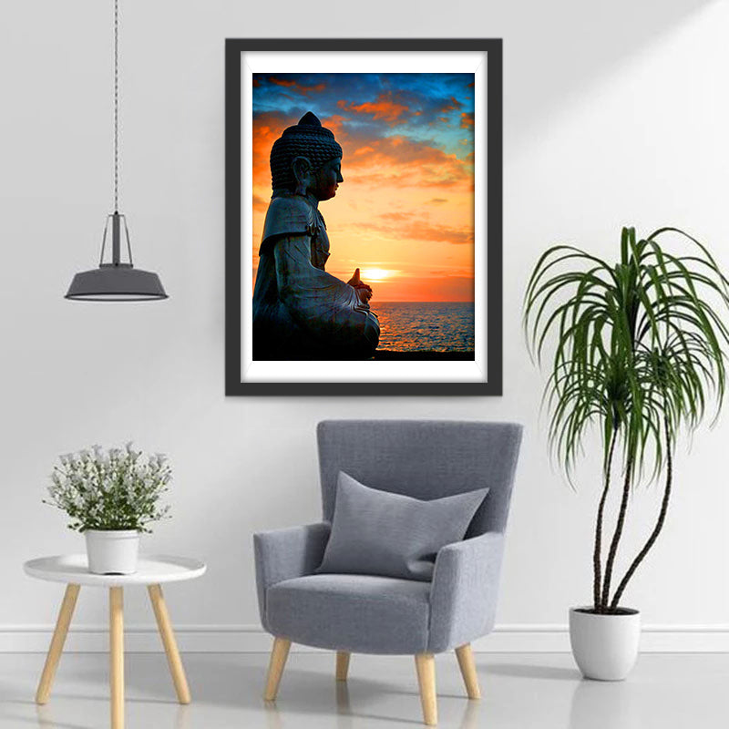 Zittende Boeddha bij Zonsondergang Diamond Painting