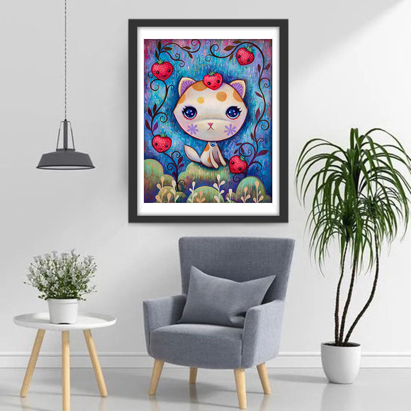 Zoete Aardbeien en Kat Diamond Painting