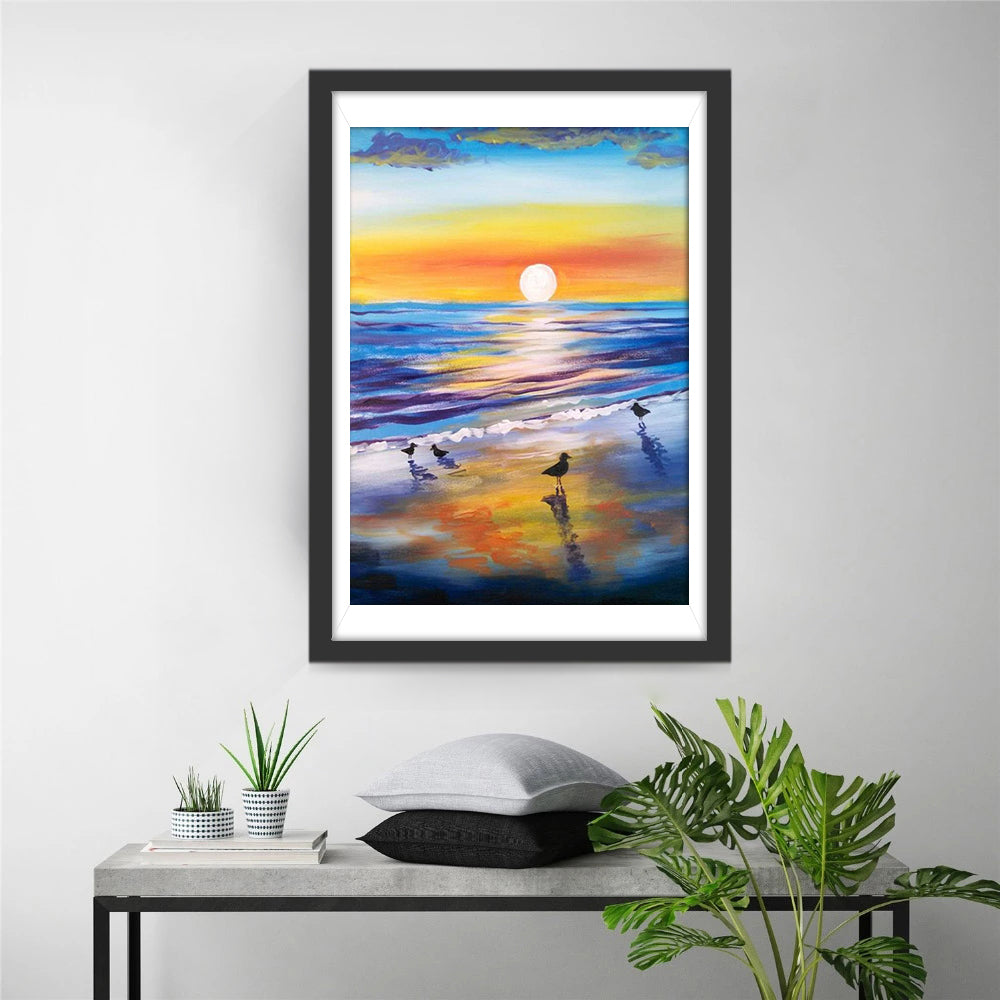 Zon en Vogels bij Glinsterzee Diamond Painting