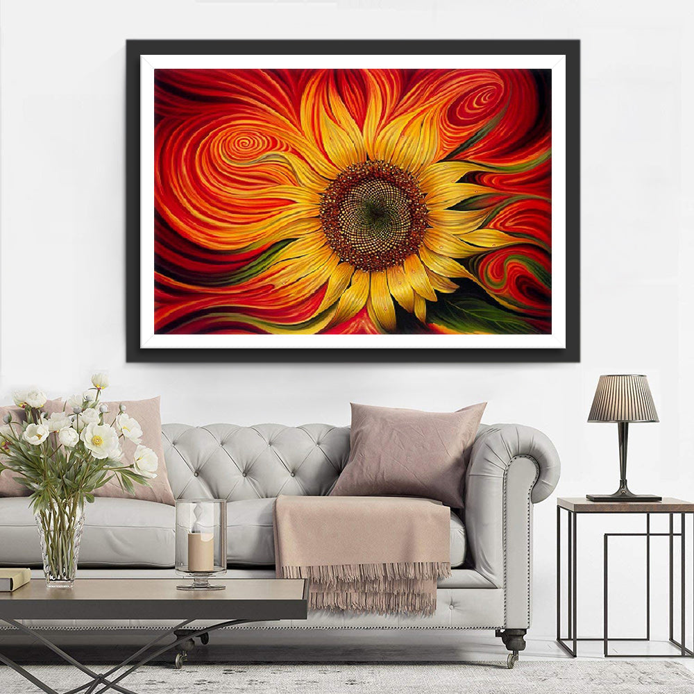 Zonnebloem in Vurige, Wervelende Kleuren Diamond Painting