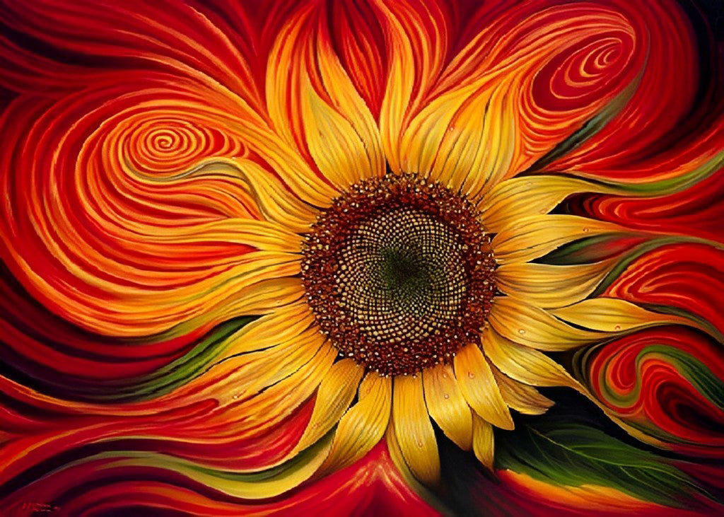 Zonnebloem in Vurige, Wervelende Kleuren Diamond Painting
