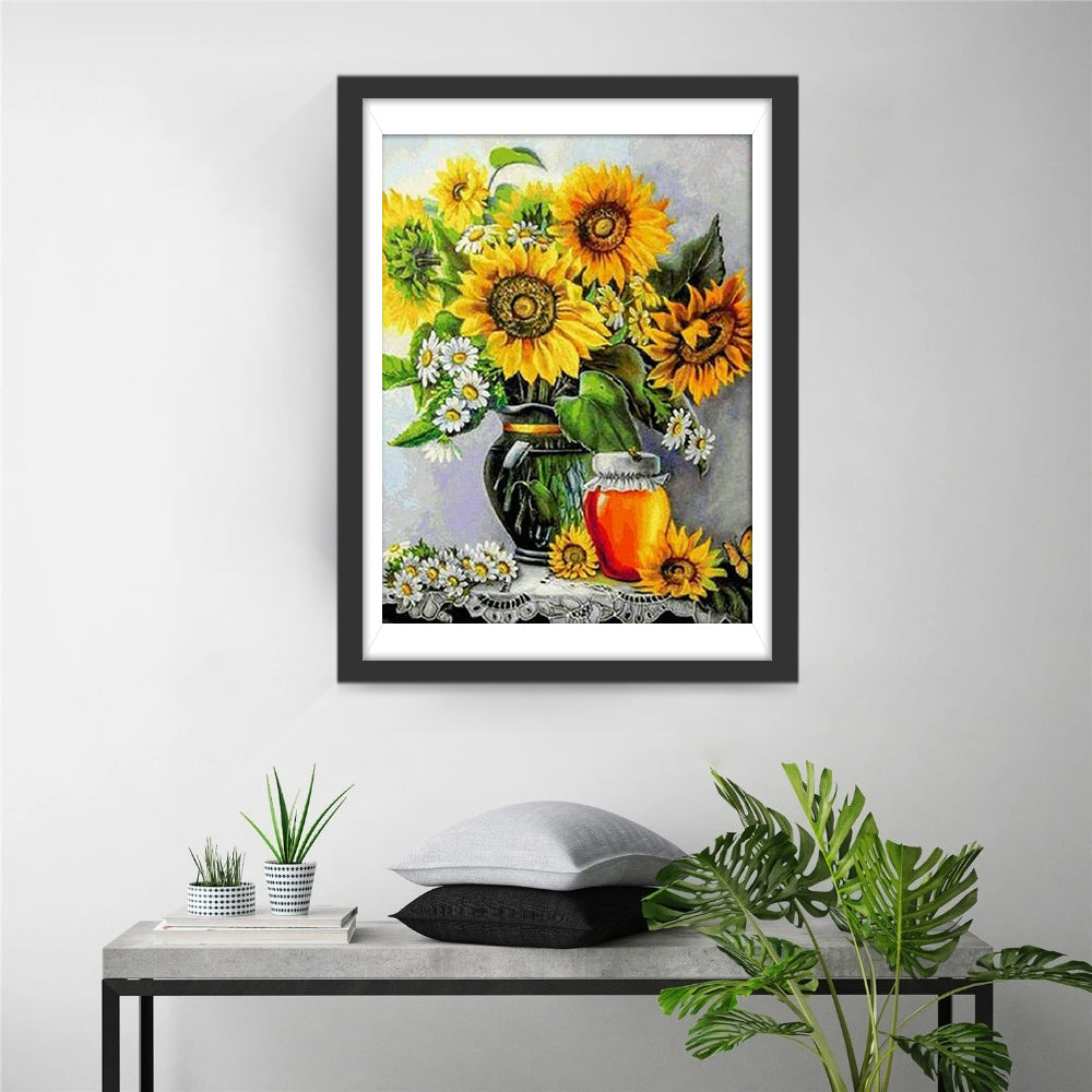 Zonnebloemen en Chrysanten als Potplanten Diamond Painting