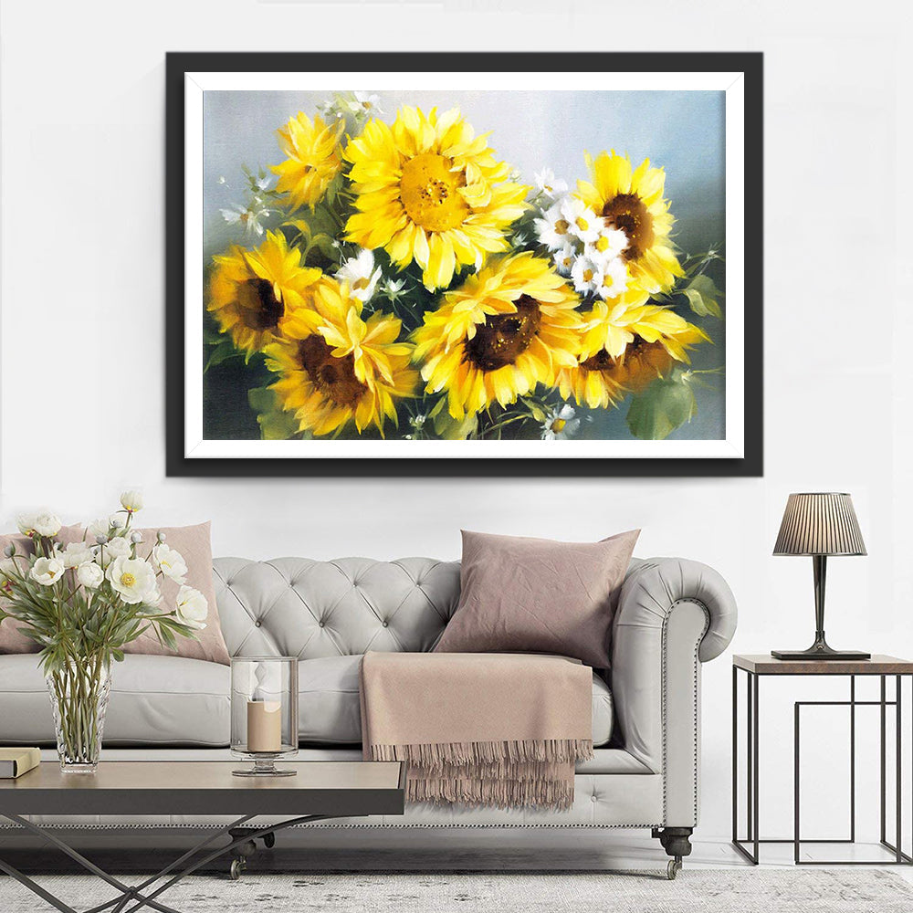 Zonnebloemen en Kleine Madeliefjes Diamond Painting