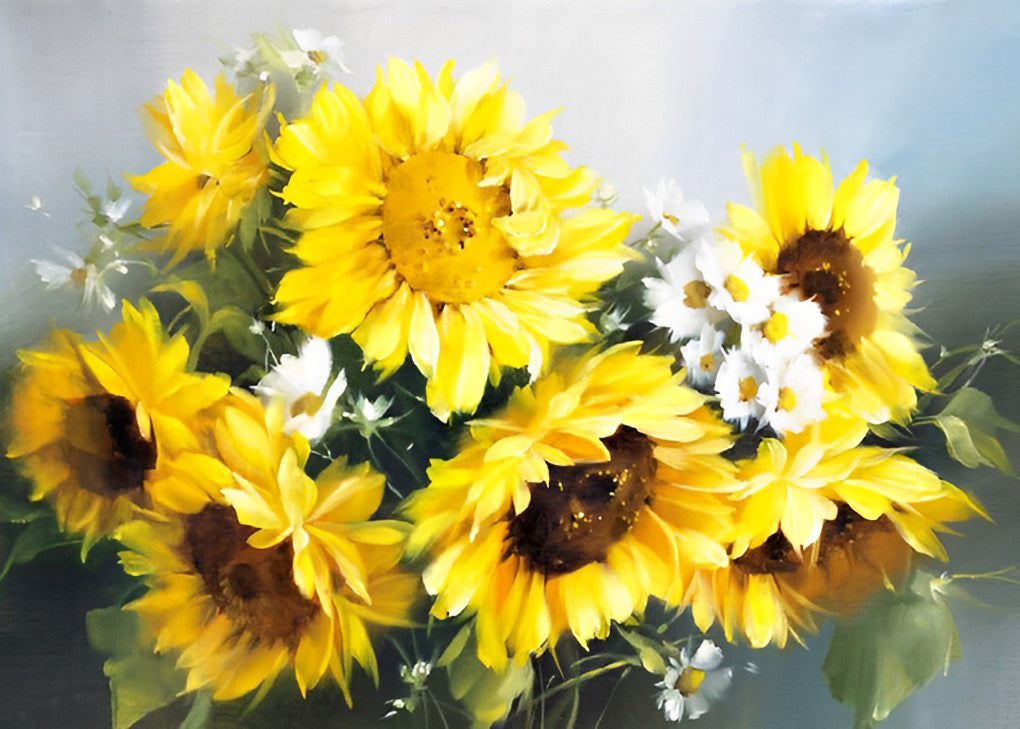 Zonnebloemen en Kleine Madeliefjes Diamond Painting