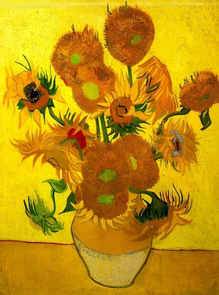 Zonnebloemen in de Vaas tegen Geel Achtergrond Diamond Painting