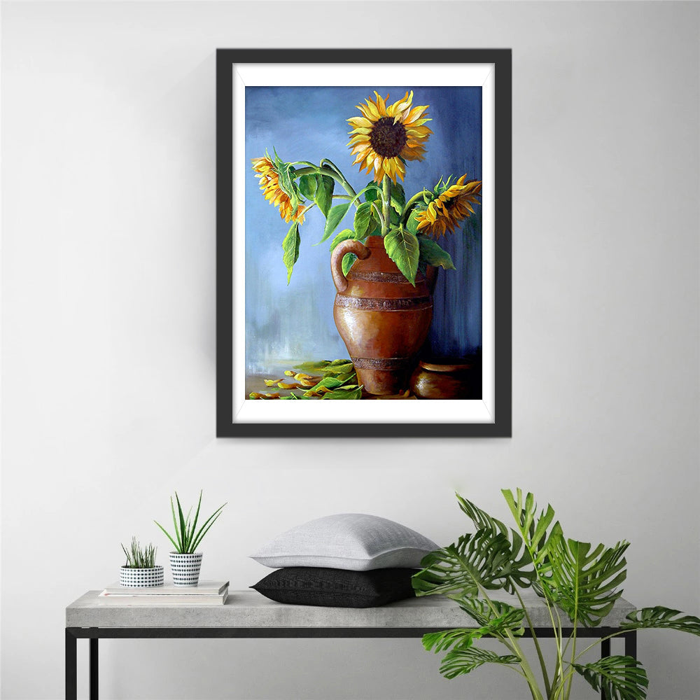Zonnebloemen in een Bruine Vaas Diamond Painting