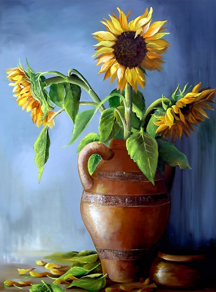 Zonnebloemen in een Bruine Vaas Diamond Painting