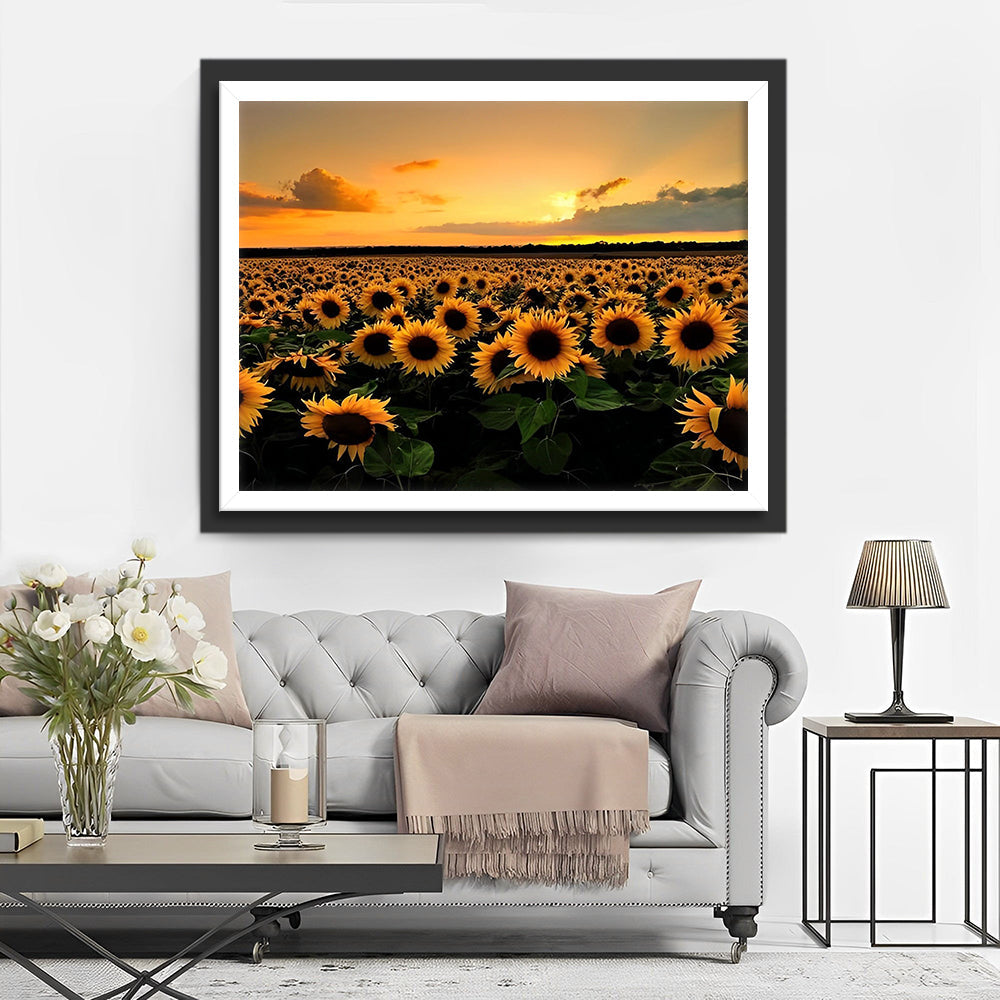 Zonnebloemveld bij Zonsondergang Diamond Painting