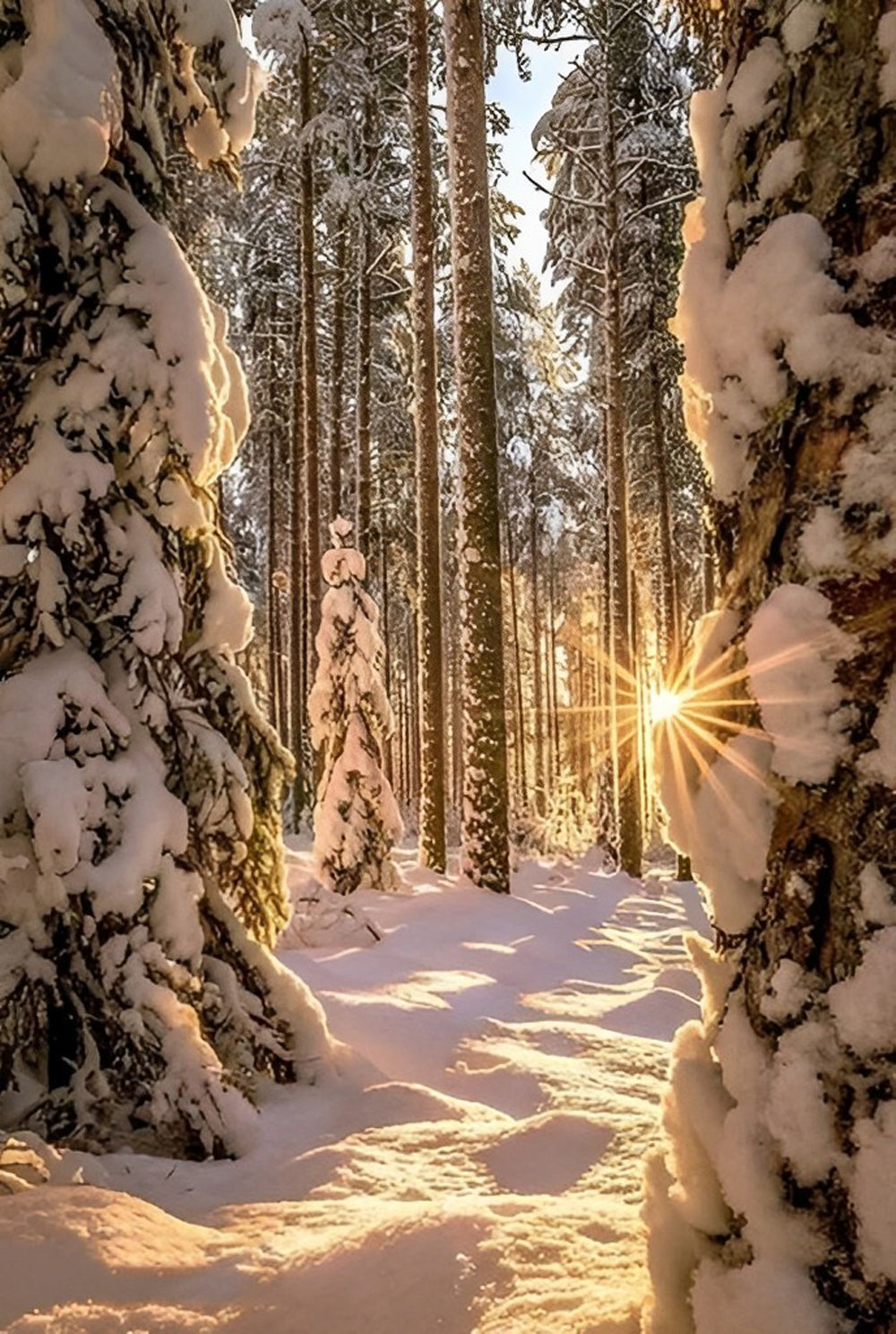 Zonneschijn door het Sneeuwwoud Diamond Painting