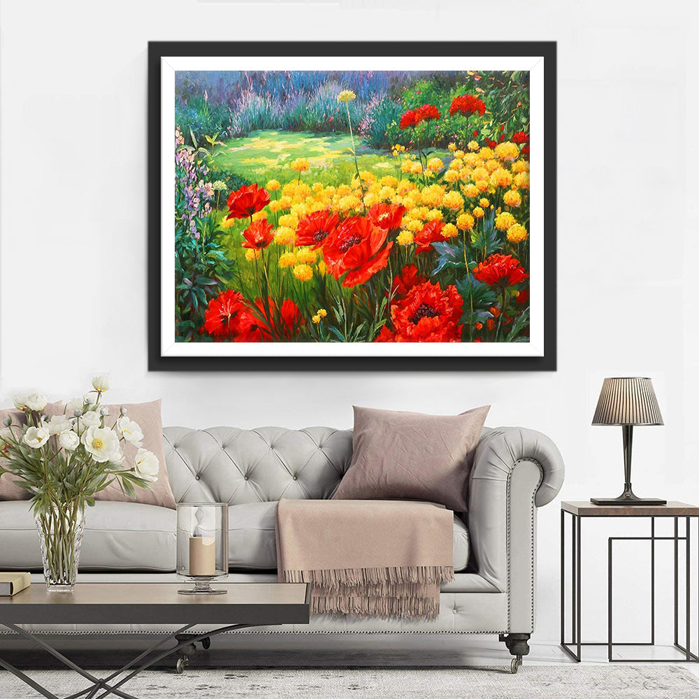 Zonnige Tuin vol Kleurrijke Bloemen Diamond Painting