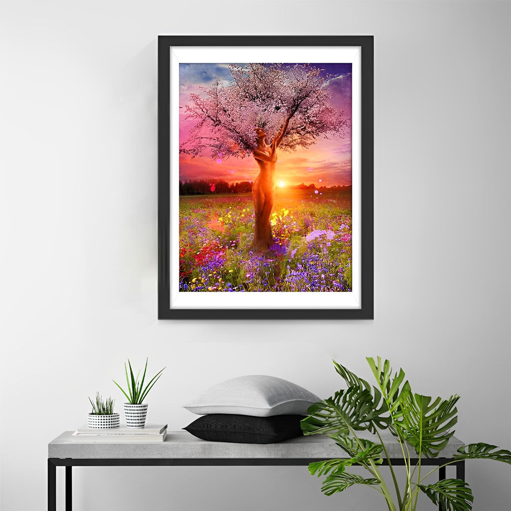 Zonsondergang en Antropomorfe Boom Diamond Painting