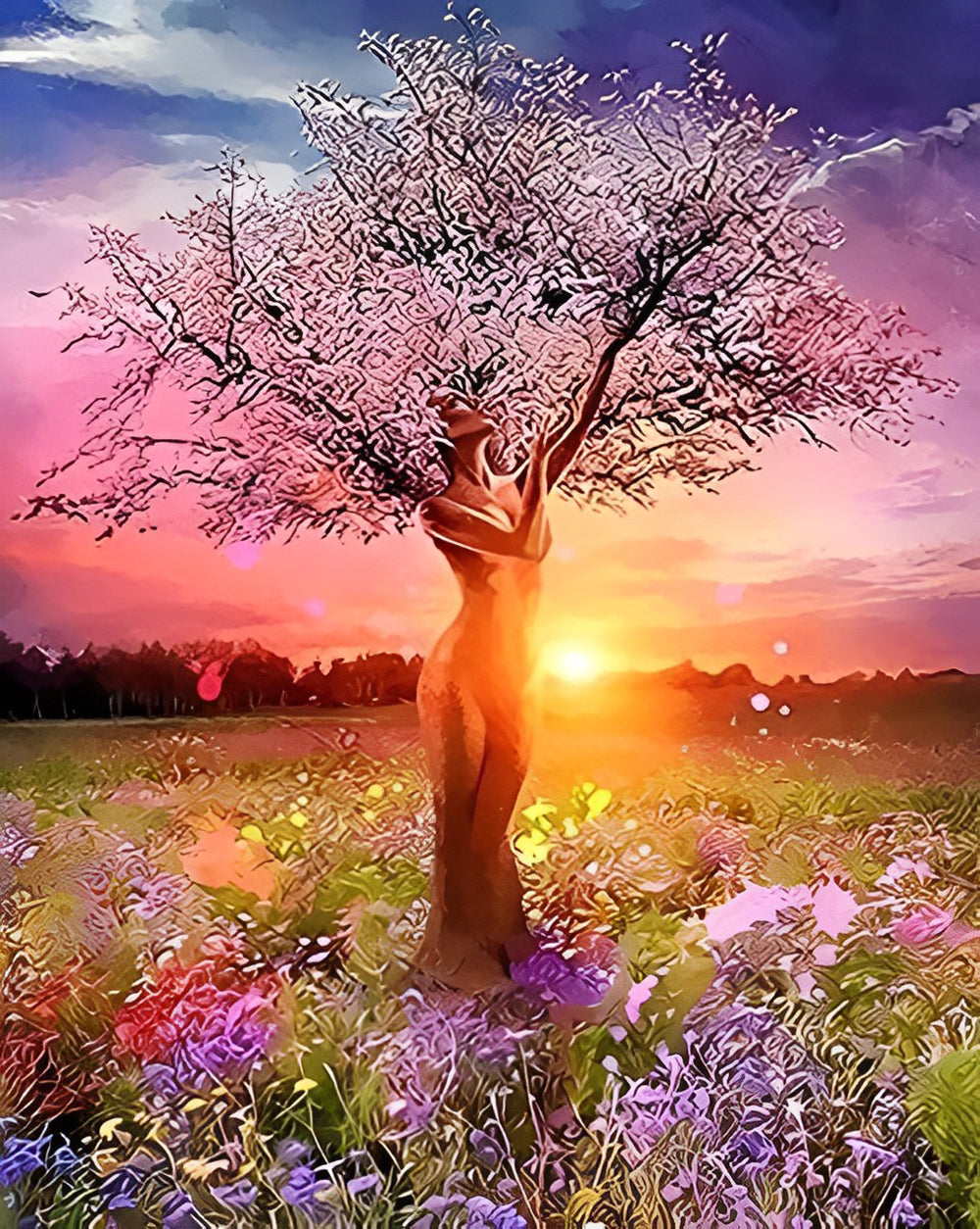 Zonsondergang en Antropomorfe Boom Diamond Painting