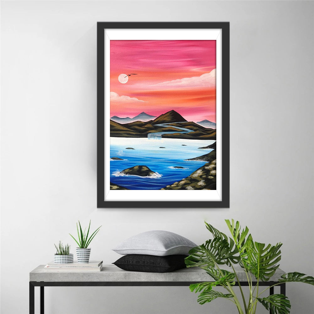 Zonsondergang Gloed over Landschap Diamond Painting