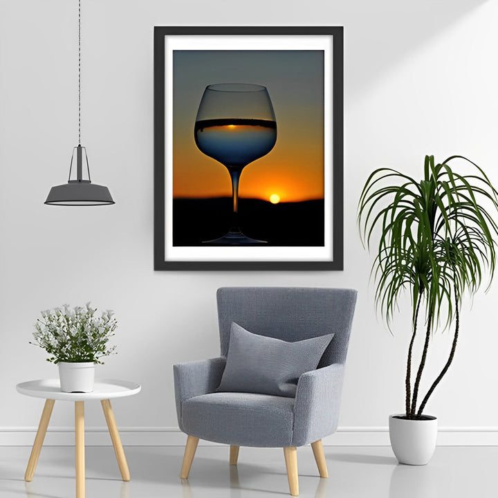 Zonsondergang in een Wijnglas tegen de Schemering Diamond Painting
