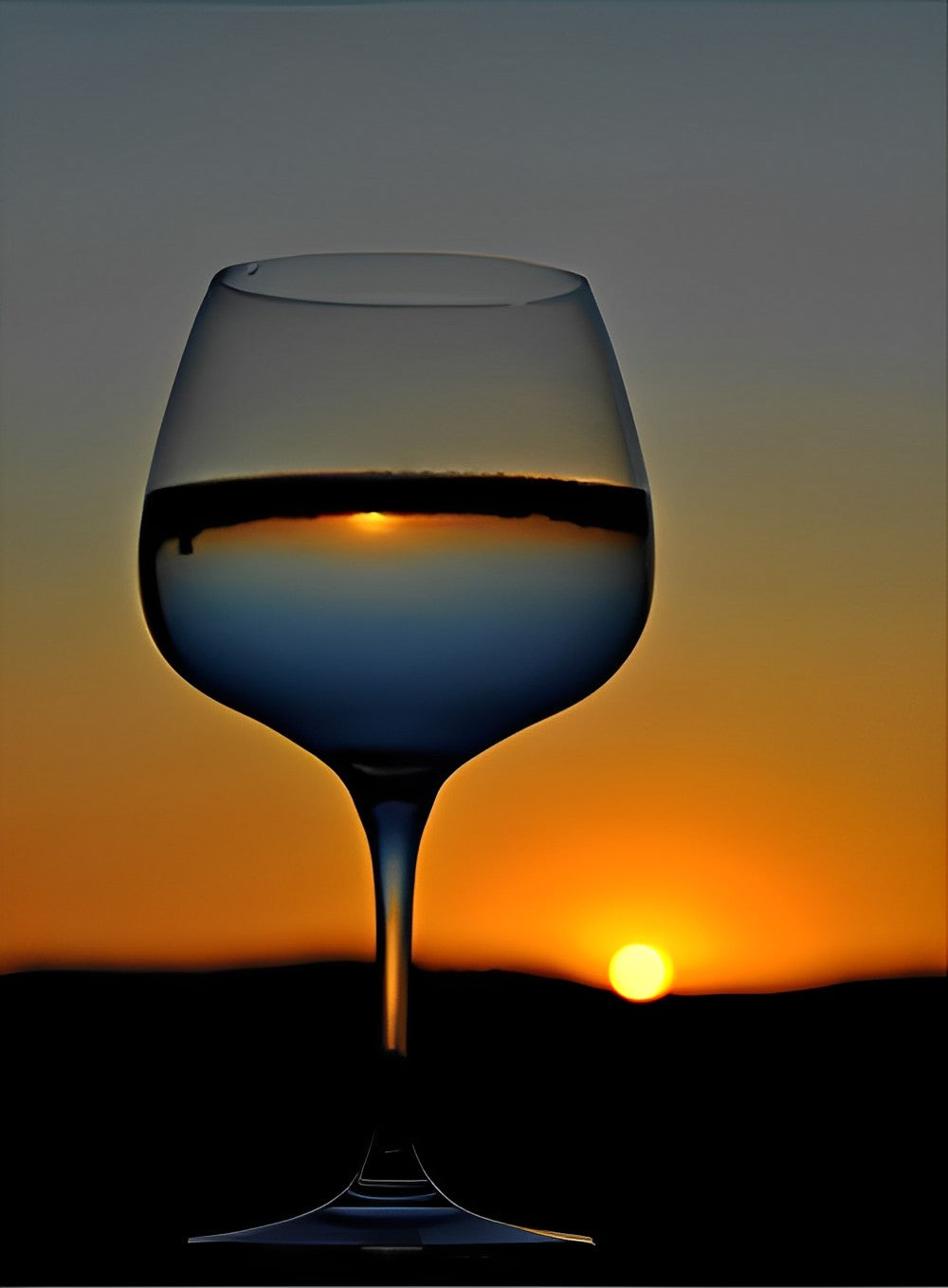 Zonsondergang in een Wijnglas tegen de Schemering Diamond Painting