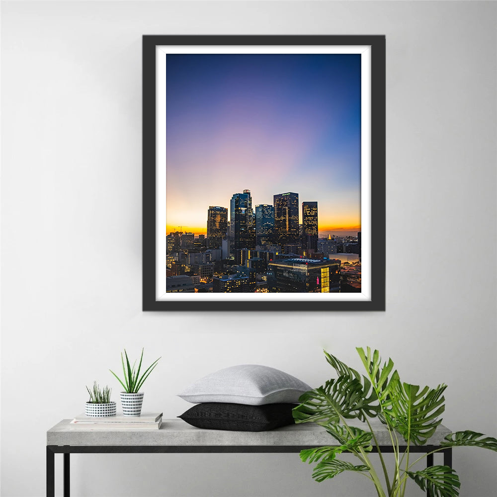 Zonsondergangsgloed over Moderne Stadssilhouet Diamond Painting