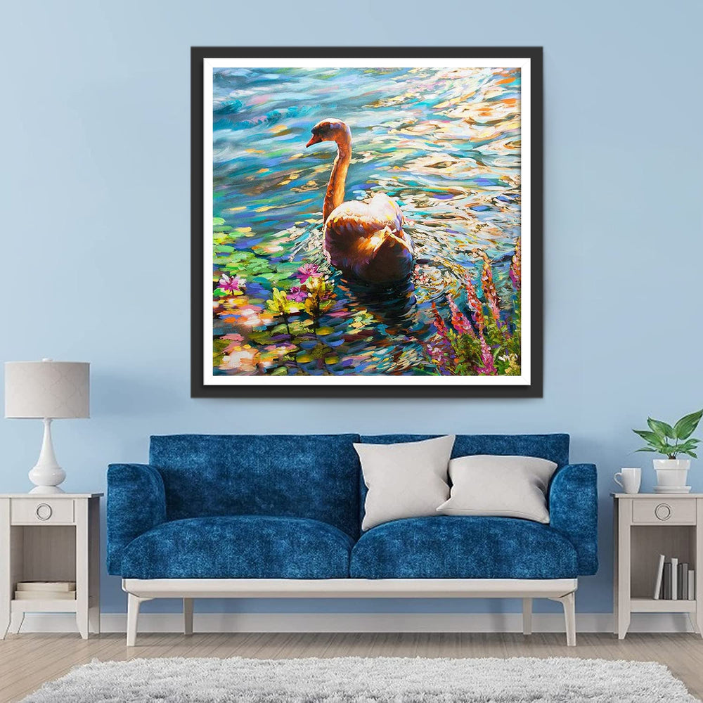 Zwaan in de Rivier Diamond Painting
