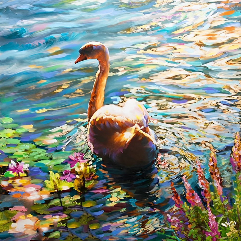 Zwaan in de Rivier Diamond Painting