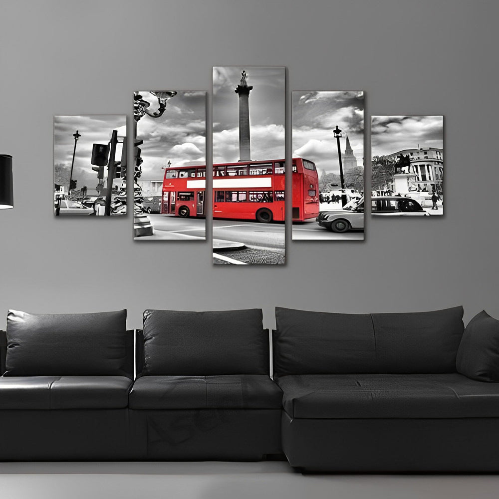 Zwart-Wit Londen met Rode Vleug boven de Donkere Bank 5 Platen Diamond Painting