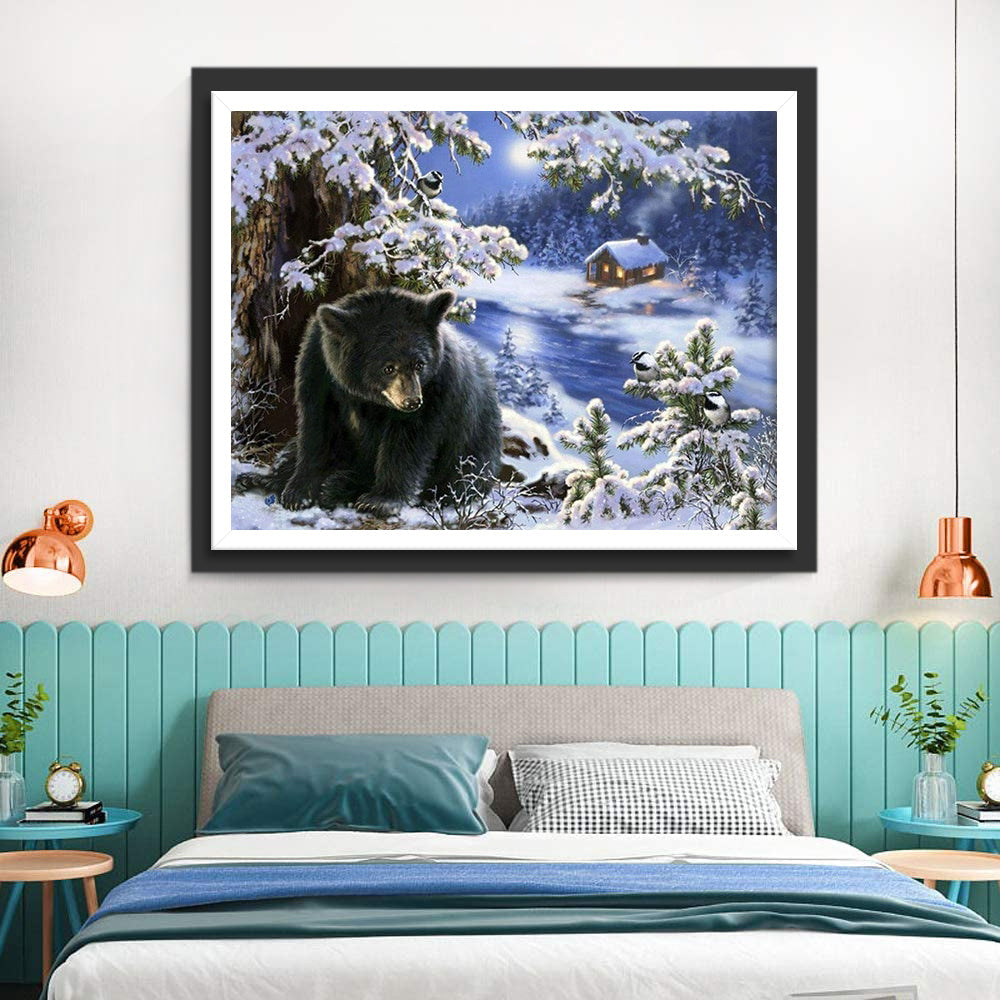Zwarte Beer in de Sneeuw Diamond Painting