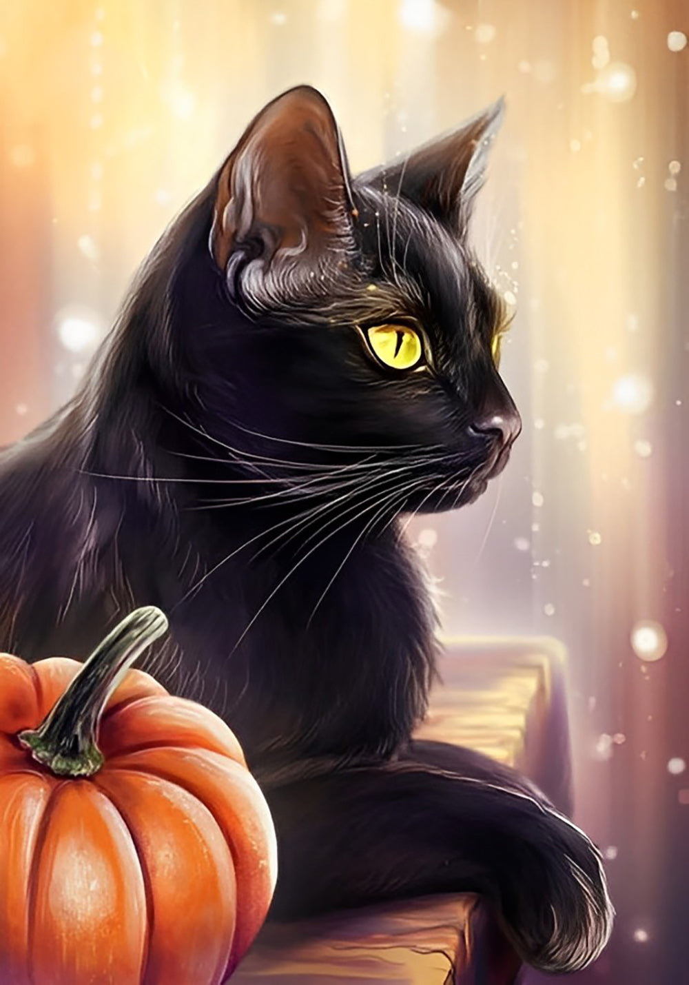 Zwarte Kat en Pompoen Diamond Painting
