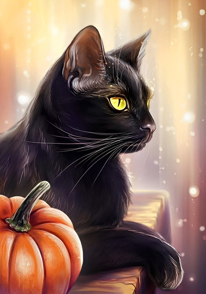 Zwarte Kat en Pompoen Diamond Painting