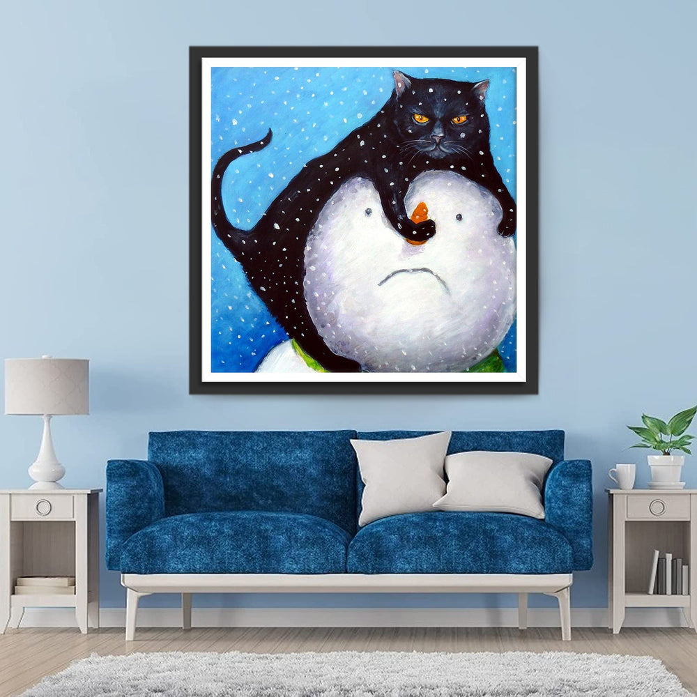 Zwarte Kat op een Sneeuwbol Diamond Painting