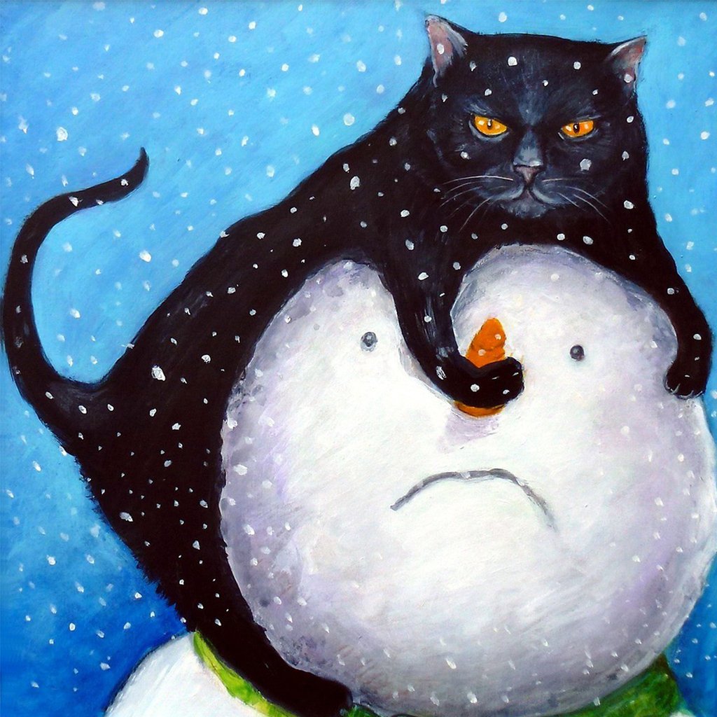 Zwarte Kat op een Sneeuwbol Diamond Painting