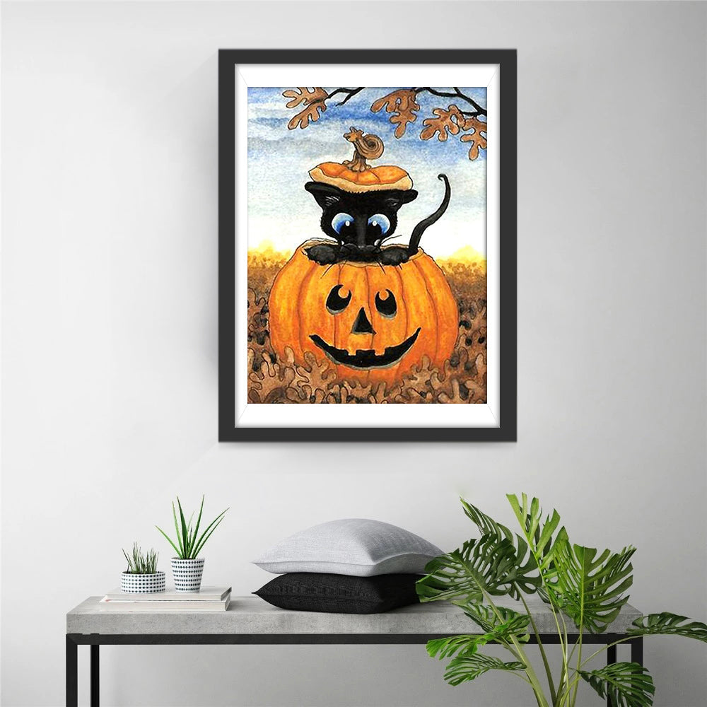Zwarte Kat, Pompoen en de Eekhoorn Diamond Painting