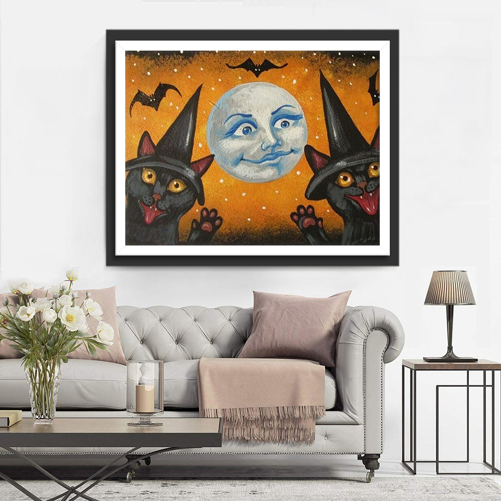 Zwarte Katten, Maan en Magie Diamond Painting