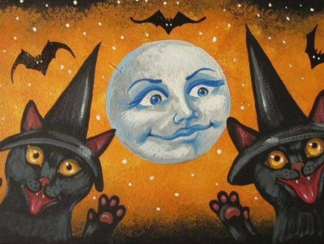 Zwarte Katten, Maan en Magie Diamond Painting