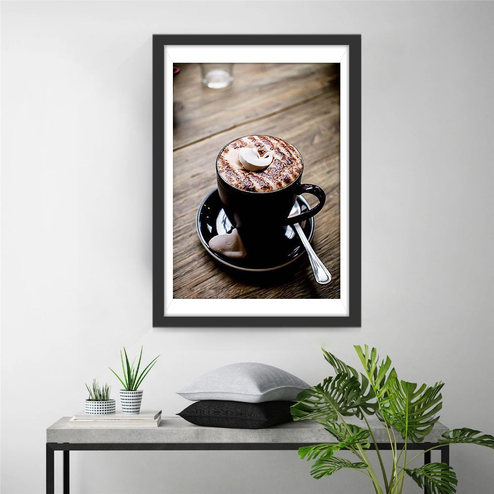Zwarte Koffiekop met Marshmallow en Chocoladekrullen Diamond Painting