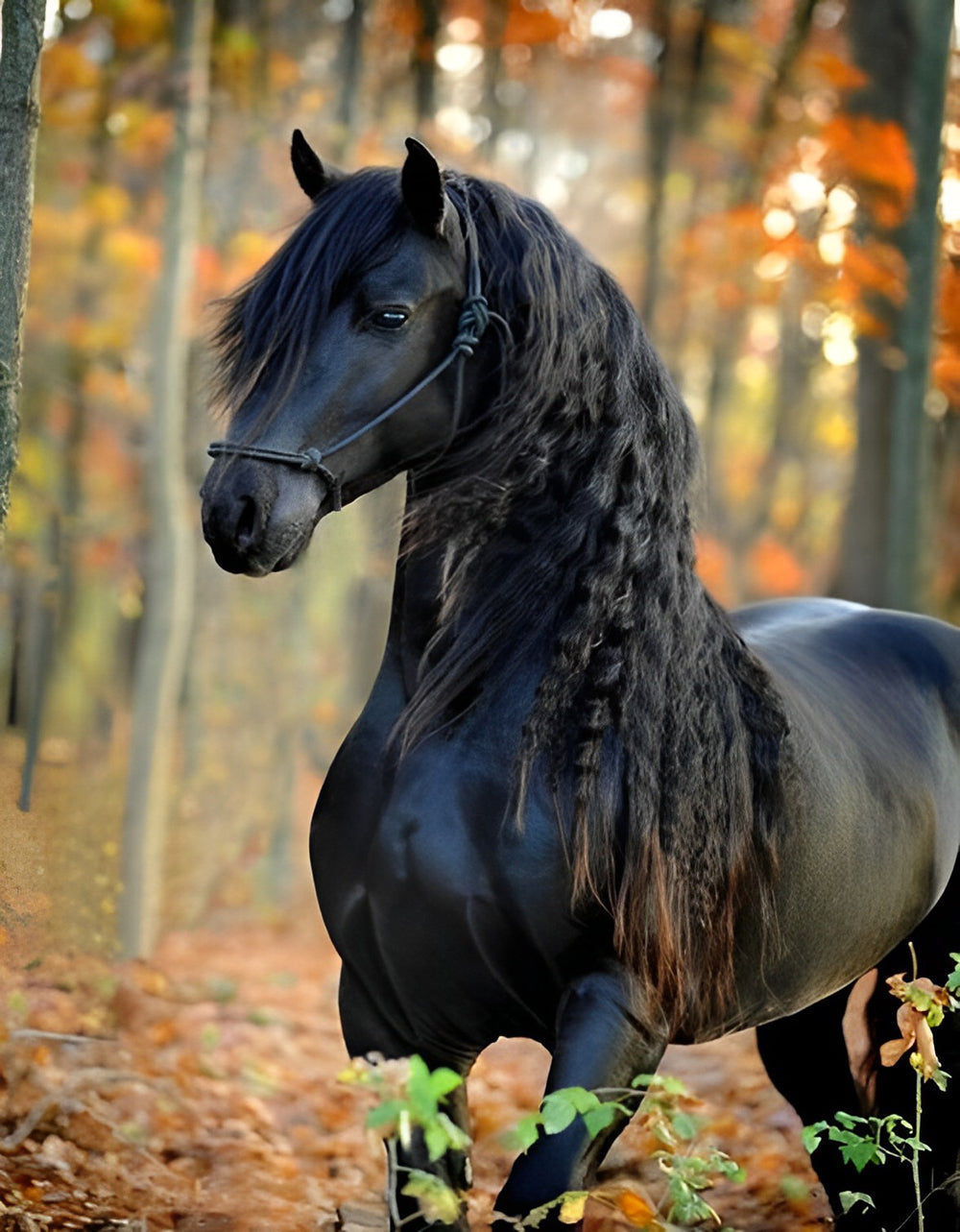 Zwarte Paarden met Lang Haar Diamond Painting