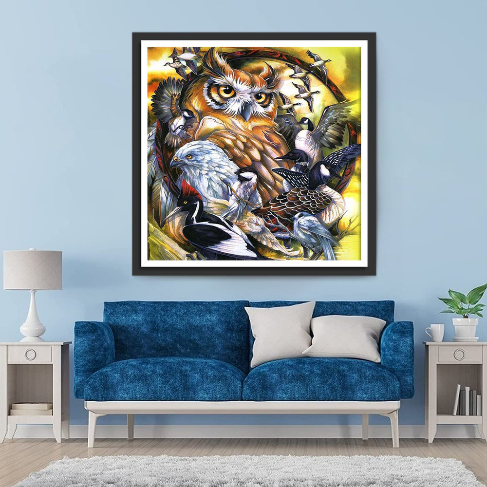 Zwerm Vogels en Uilen Diamond Painting