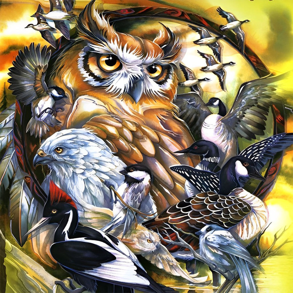 Zwerm Vogels en Uilen Diamond Painting